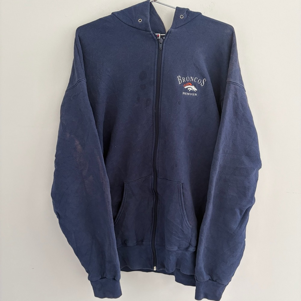 Vintage Pro Player Denver Broncos Full Zip Hoodie Navy Blue Mens XXL NFL